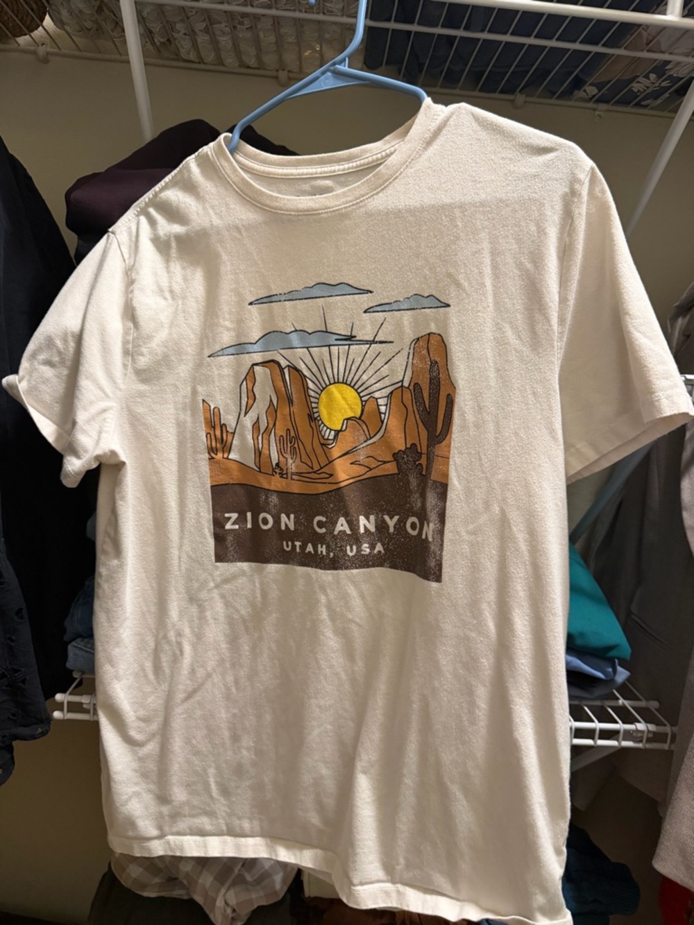 Goodfellow & Co White Zion Canyon Graphic Tee with Brown and Yellow Artwork